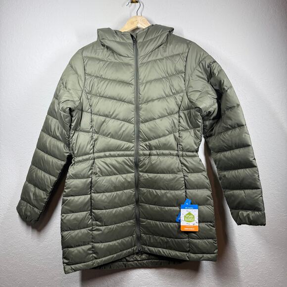 Women's Columbia Green Quilted Puffer Full Zip Coat with Hood Size S NEW - Picture 1 of 7